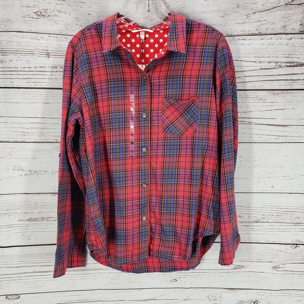 Victoria Secret New Women's Red Plaid Button Up Sleeve Top Size M
